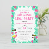 Aloha Tropical Flamingo Couples Kinderdusche Luau Einladung (Stehend Vorderseite)