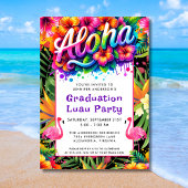 Aloha Tropical Flamingo Graduation Luau Party Einladung