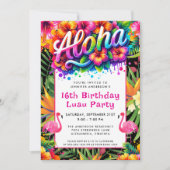 Aloha Tropical Flamingo Luau Birthday Party Einladung (Vorderseite)