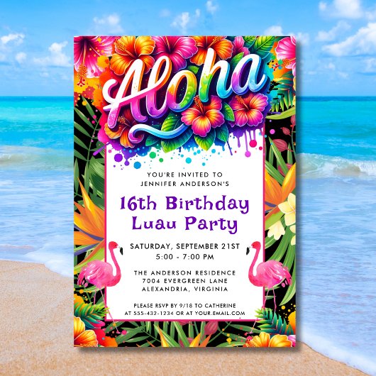 Aloha Tropical Flamingo Luau Birthday Party Einladung