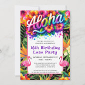 Aloha Tropical Flamingo Luau Birthday Party Einladung (Vorderseite)