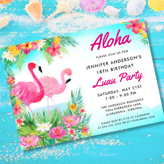 Aloha Tropical Flamingo Luau Geburtstagsparty Einladung