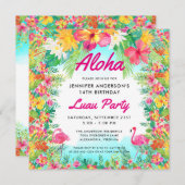 Aloha Tropical Flamingo Luau Party Square Geburtst Einladung (Vorne/Hinten)