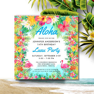 Aloha Tropical Flamingo Luau Party Square Geburtst Einladung