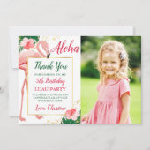 Aloha Tropical Flamingo Pink Floral Geburtstag Fot Dankeskarte (Vorderseite)