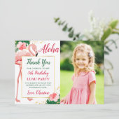 Aloha Tropical Flamingo Pink Floral Geburtstag Fot Dankeskarte (Stehend Vorderseite)