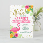 Aloha Tropical Flamingo Zum Geburtstag Einladung (Stehend Vorderseite)
