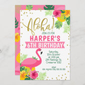 Aloha Tropical Flamingo Zum Geburtstag Einladung (Vorne/Hinten)