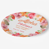 Aloha Tropical Floral Birthday Luau Party  Pappteller (Schrägansicht)