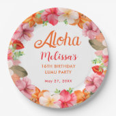 Aloha Tropical Floral Birthday Luau Party  Pappteller (Vorderseite)