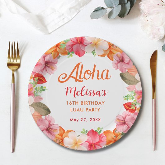 Aloha Tropical Floral Birthday Luau Party  Pappteller