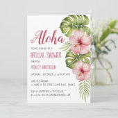 Aloha Tropical Floral Brautparty Rosa Hibiskus Einladung (Stehend Vorderseite)