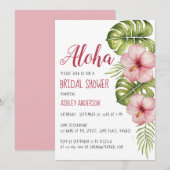 Aloha Tropical Floral Brautparty Rosa Hibiskus Einladung (Vorne/Hinten)