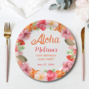 Aloha Tropical Floral Geburtstags-Luau-Party Pappteller