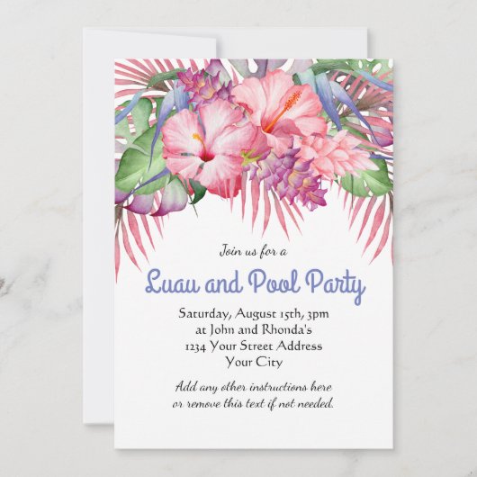 Aloha Tropical Floral Luau Pool Party Einladung (Vorderseite)