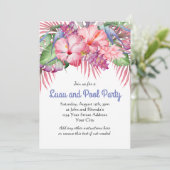 Aloha Tropical Floral Luau Pool Party Einladung (Stehend Vorderseite)
