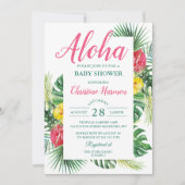 Aloha Tropical Floral Pink Baby Dusche Einladung (Vorderseite)