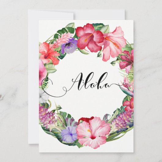 Aloha Tropical Floral Wreath Luau Wedding Party Einladung (Rückseite)