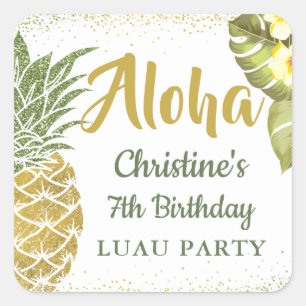 Aloha Tropical Gold Glitzer Ananas Geburtstag Quadratischer Aufkleber