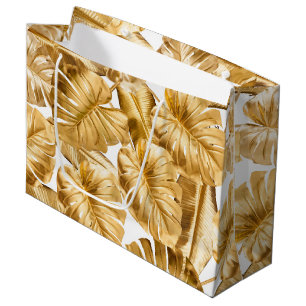Aloha Tropical Gold Glitzer Monstera Blätter Große Geschenktüte