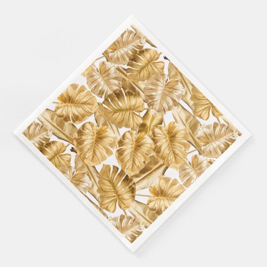 Aloha Tropical Gold Glitzer Monstera Blätter Serviette (Ecke)