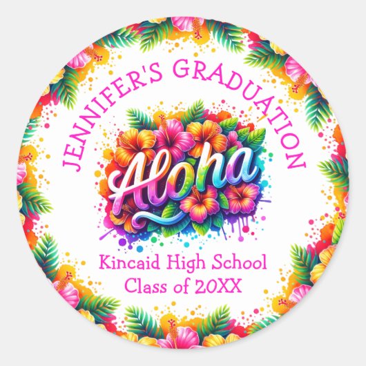 Aloha Tropical Graduation Party Runder Aufkleber (Vorderseite)