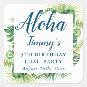 Aloha Tropical Greenerity Luau Birthday Quadratischer Aufkleber