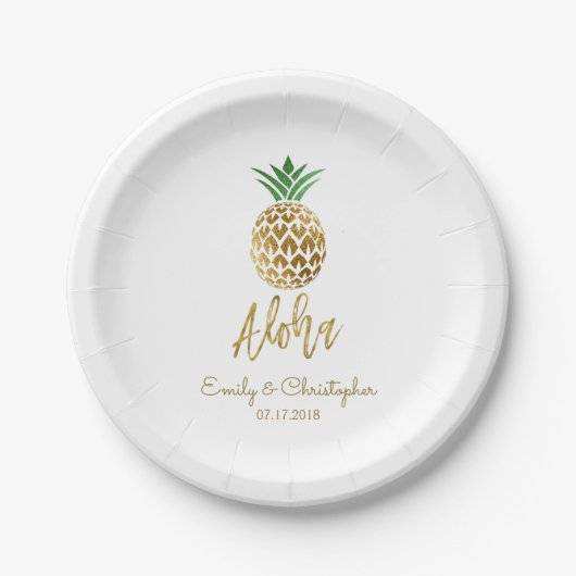 Aloha Tropical Hawaiian Ananas Hochzeit White Pappteller (Vorderseite)