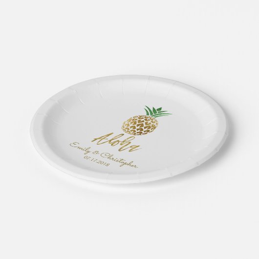 Aloha Tropical Hawaiian Ananas Hochzeit White Pappteller (Schrägansicht)