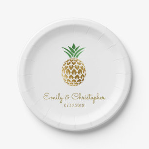 Aloha Tropical Hawaiian Ananas Hochzeit White Pappteller