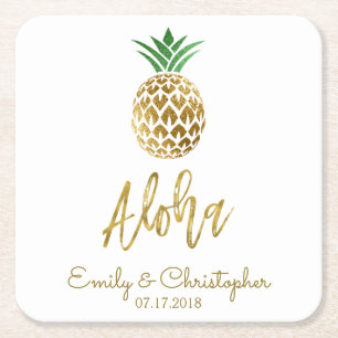 Aloha Tropical Hawaiian Ananas Hochzeit White Rechteckiger Pappuntersetzer