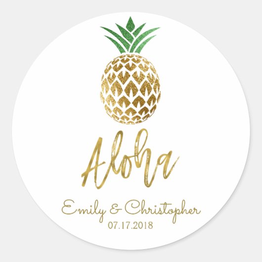 Aloha Tropical Hawaiian Ananas Hochzeit White Runder Aufkleber (Vorderseite)