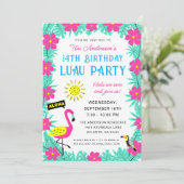 Aloha Tropical Hawaiian Birthday Luau Party Einladung (Stehend Vorderseite)