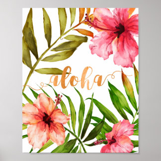 Aloha Tropical Hawaiian Floral Water color Poster