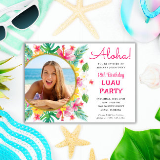 Aloha Tropical Hawaiian Luau Birthday Foto Einladung