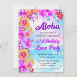 Aloha Tropical Hawaiian Luau Birthday Party Einladung<br><div class="desc">Set die Stimmung für Ihr 21. Geburtstagsluau mit dieser farbenfrohen hawaiianischen Luau-Party Einladung. Erleben Sie helle tropische Hibiskus-Blume vor einem funkelnd Hintergrund und Ihre Party-Informationen Details. Zurück sind die hellen tropischen Ränder in Aquarellfarbe und "Aloha" über einem hawaiianischen Kranz. Design©Rosalind Moore,  Cherry Lane Designs</div>