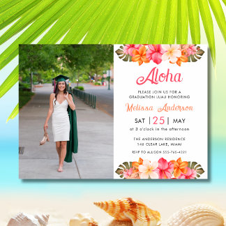 Aloha Tropical Hibiscus Floral Photo Graduation Einladung