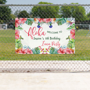 Aloha Tropical Hibiskus Hawaiian Birthday Party Banner