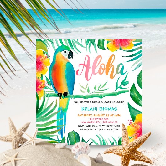 Aloha Tropical Hibiskus Parrot Brautparty Einladung