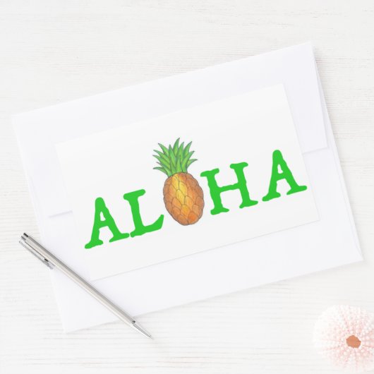 ALOHA Tropical Island Hawaiian Ananas Hallo Rechteckiger Aufkleber (Umschlag)