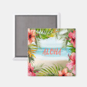 Aloha Tropical Island Paradise Palmen und Blume Magnet (Vorderseite/Rückseite)