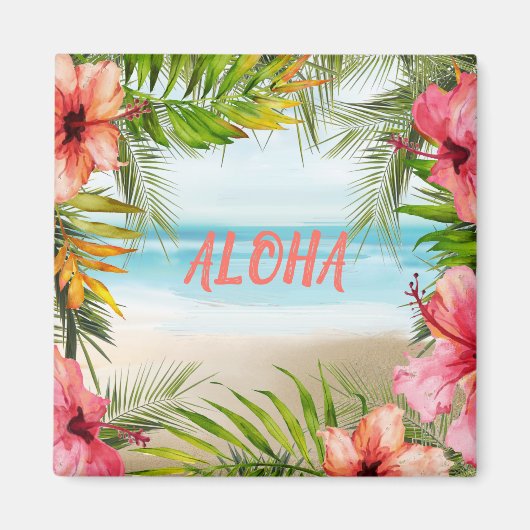 Aloha Tropical Island Paradise Palmen und Blume Magnet (Vorne)