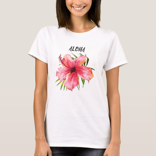Aloha Tropical Island Paradise Palmen und Blume T-Shirt (Vorderseite)