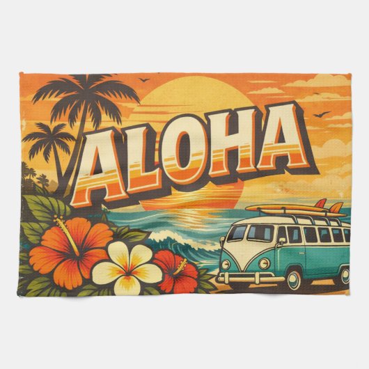 Aloha Tropical Island Sunset Artwork Geschirrtuch (Horizontal)