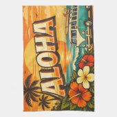 Aloha Tropical Island Sunset Artwork Geschirrtuch (Vertikal)