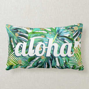 Aloha Tropical Leaf Pattern Monstera Hawaii Strand Lendenkissen