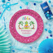 Aloha Tropical Luau Abschluss Pink Glitzer Pappteller (Party)