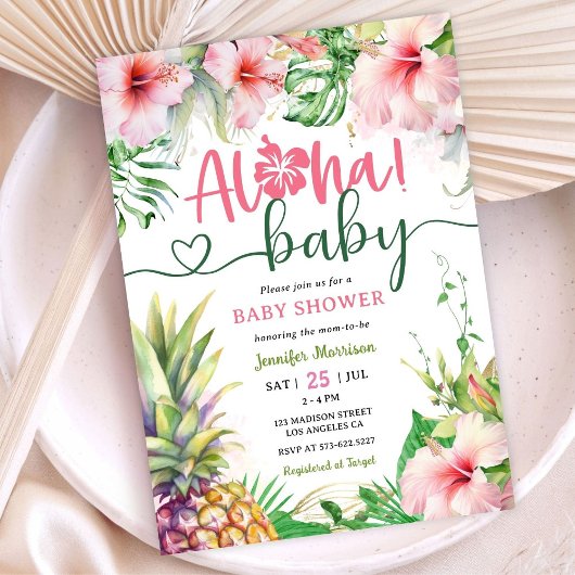 Aloha! Tropical Luau Baby Shower Girl Pink Einladung