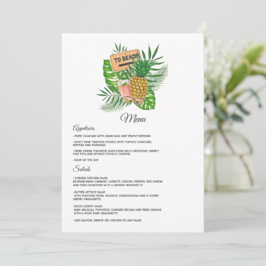 Aloha Tropical Luau Beach Wedding Menükarte (Stehend Vorderseite)