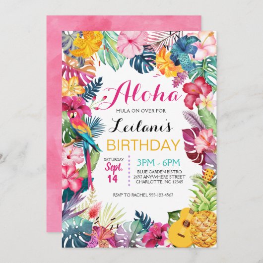 Aloha Tropical Luau Birthday Einladung (Vorne/Hinten)